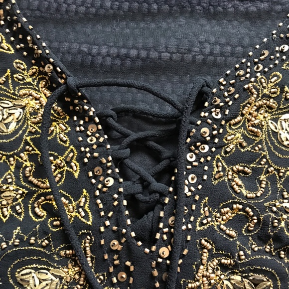 Vintage Plus Size Beaded and Embroidered Sheer Boho Shirt with Lacing. Size 18 - Picture 3 of 9